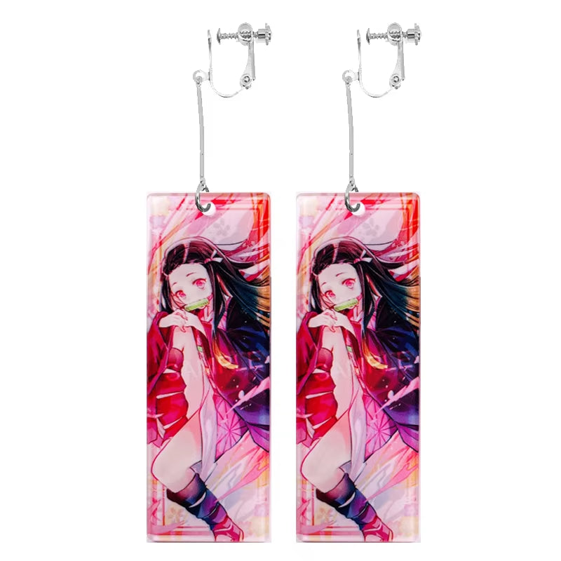 Fashion Acrylic Tanjiro Earrings Anime Cosplay Props Hanafuda Drop Long Earrings for Women Girls Jewelry