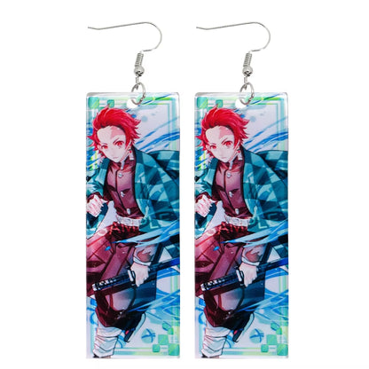 Fashion Acrylic Tanjiro Earrings Anime Cosplay Props Hanafuda Drop Long Earrings for Women Girls Jewelry