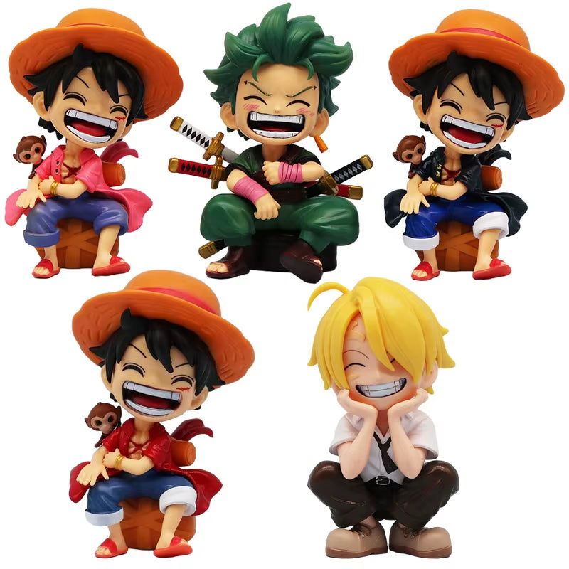 13Cm One Piece Anime Figure Sitting Laughing Luffy Action Figures Kawaii Sanji Zoro Figurine Room Car Ornaments Collection Toys