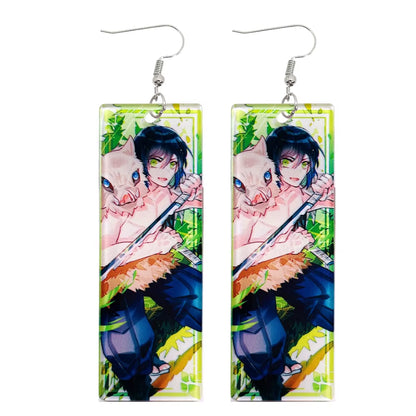 Fashion Acrylic Tanjiro Earrings Anime Cosplay Props Hanafuda Drop Long Earrings for Women Girls Jewelry