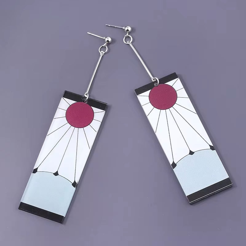 Fashion Acrylic Tanjiro Earrings Anime Cosplay Props Hanafuda Drop Long Earrings for Women Girls Jewelry