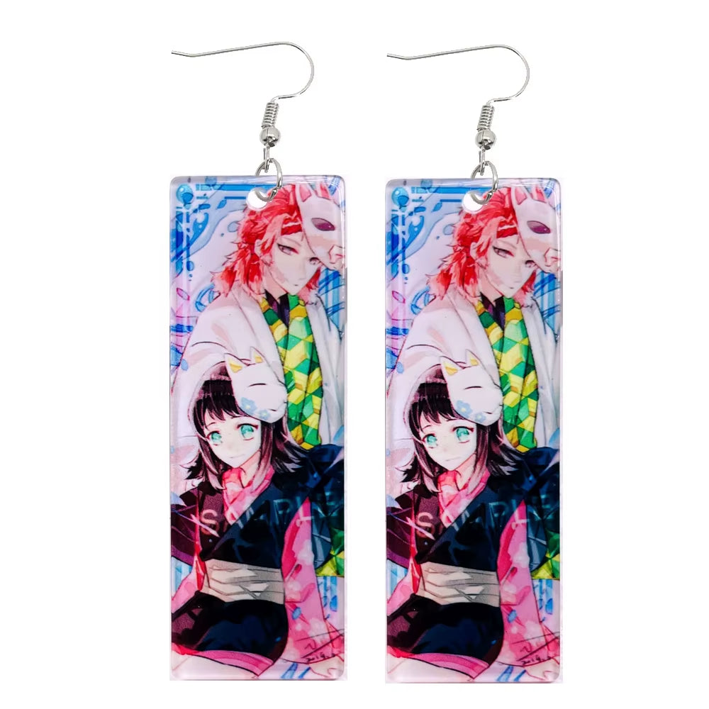 Fashion Acrylic Tanjiro Earrings Anime Cosplay Props Hanafuda Drop Long Earrings for Women Girls Jewelry