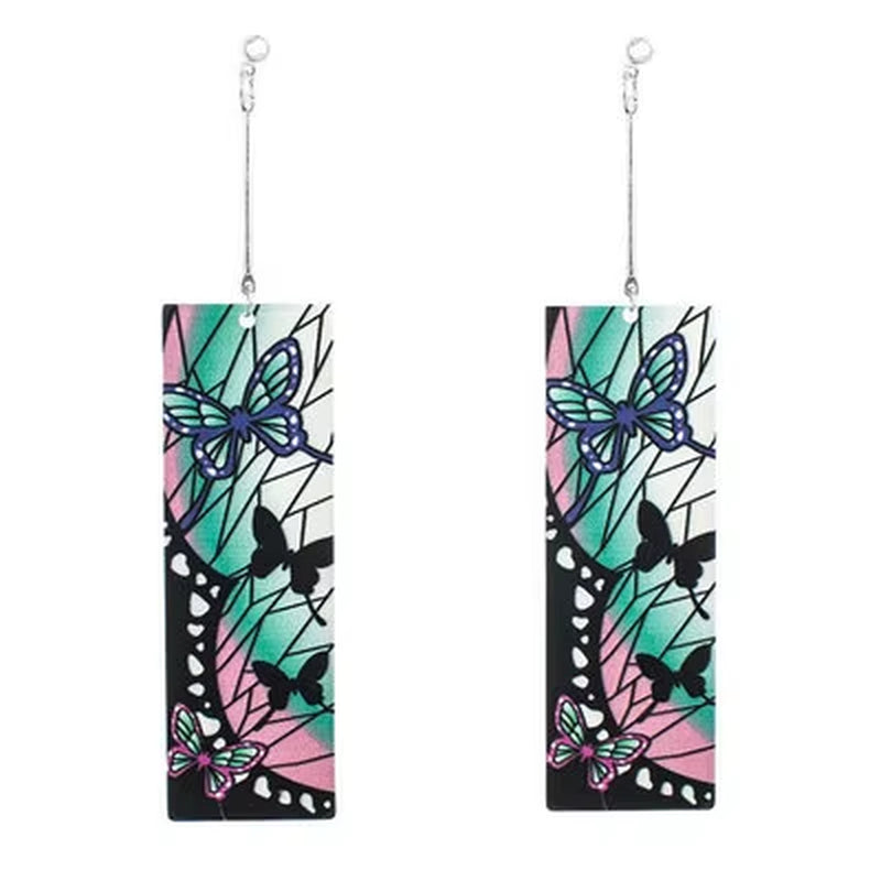 Fashion Acrylic Tanjiro Earrings Anime Cosplay Props Hanafuda Drop Long Earrings for Women Girls Jewelry