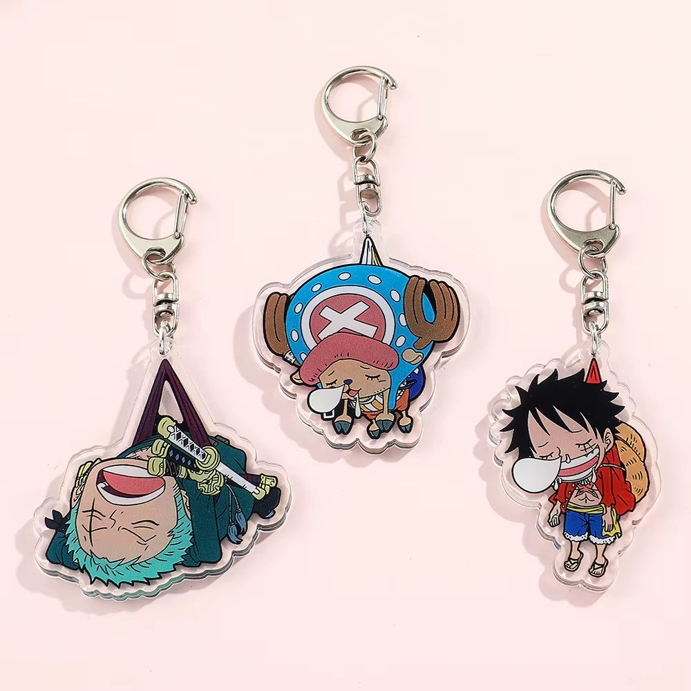 Anime ONE PIECE Keychain Cartoon Figure Monkey D Luffy Roronoa Zoro Acrylic Badge Pendant Keyring Kawaii Jewelry Accessories