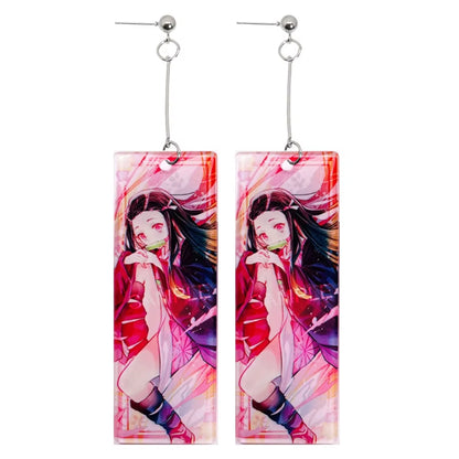 Fashion Acrylic Tanjiro Earrings Anime Cosplay Props Hanafuda Drop Long Earrings for Women Girls Jewelry