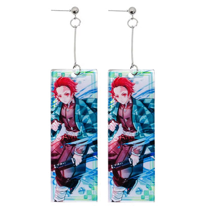 Fashion Acrylic Tanjiro Earrings Anime Cosplay Props Hanafuda Drop Long Earrings for Women Girls Jewelry