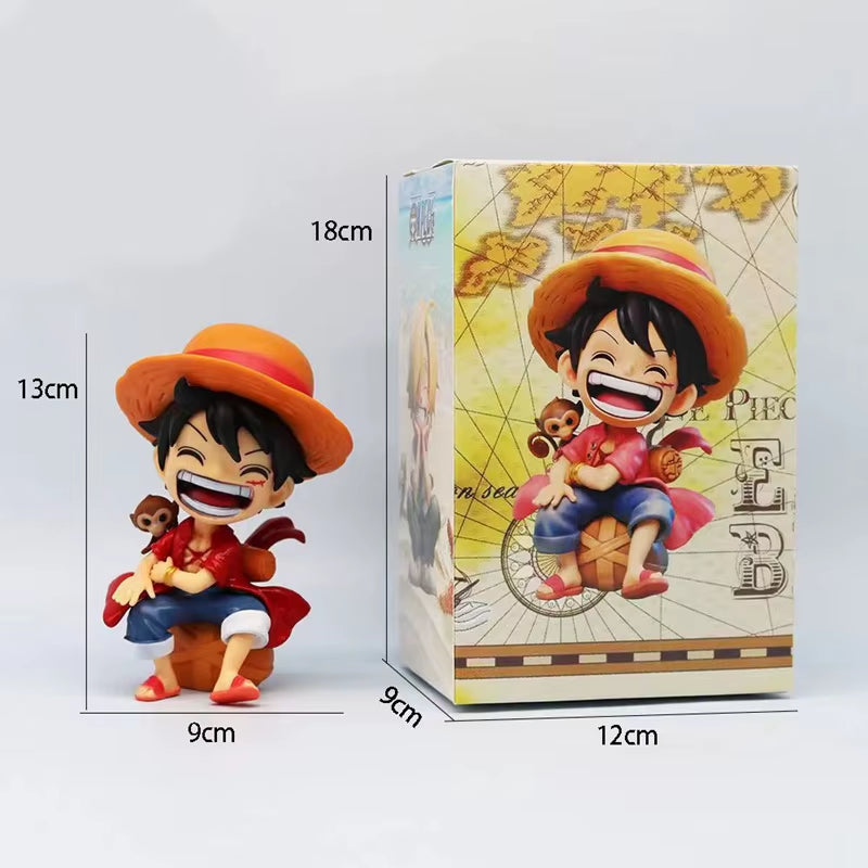 13Cm One Piece Anime Figure Sitting Laughing Luffy Action Figures Kawaii Sanji Zoro Figurine Room Car Ornaments Collection Toys