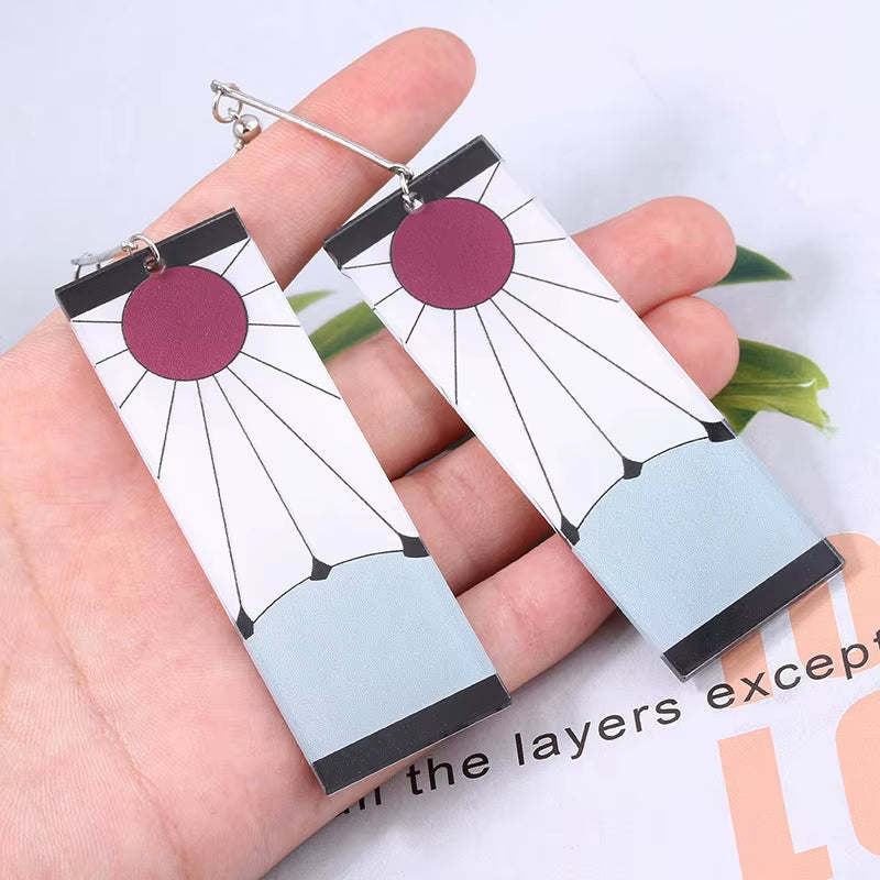 Fashion Acrylic Tanjiro Earrings Anime Cosplay Props Hanafuda Drop Long Earrings for Women Girls Jewelry