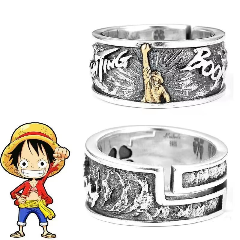 Anime One Piece Ring Monkey D Luffy Cosplay Adjustable Opening Unisex Vintage Rings Jewelry Gift Prop Accessories