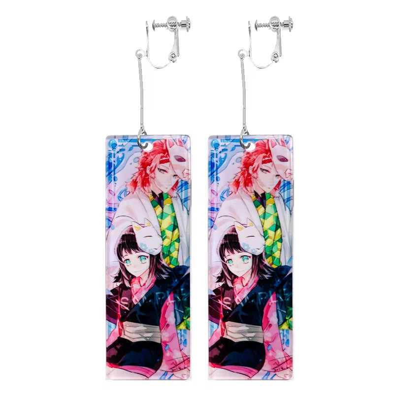 Fashion Acrylic Tanjiro Earrings Anime Cosplay Props Hanafuda Drop Long Earrings for Women Girls Jewelry