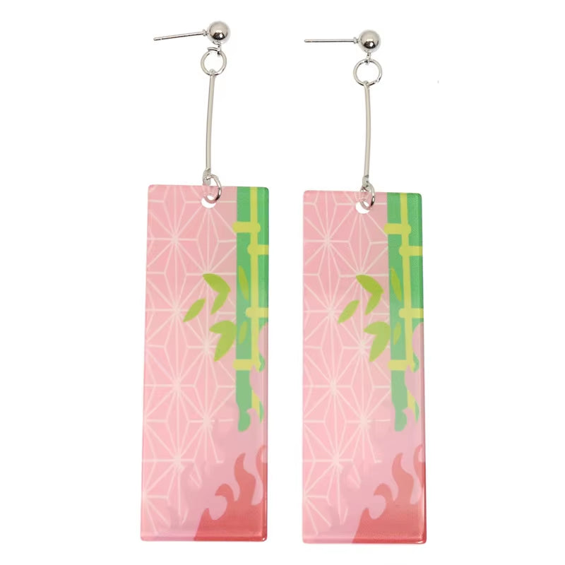 Fashion Acrylic Tanjiro Earrings Anime Cosplay Props Hanafuda Drop Long Earrings for Women Girls Jewelry