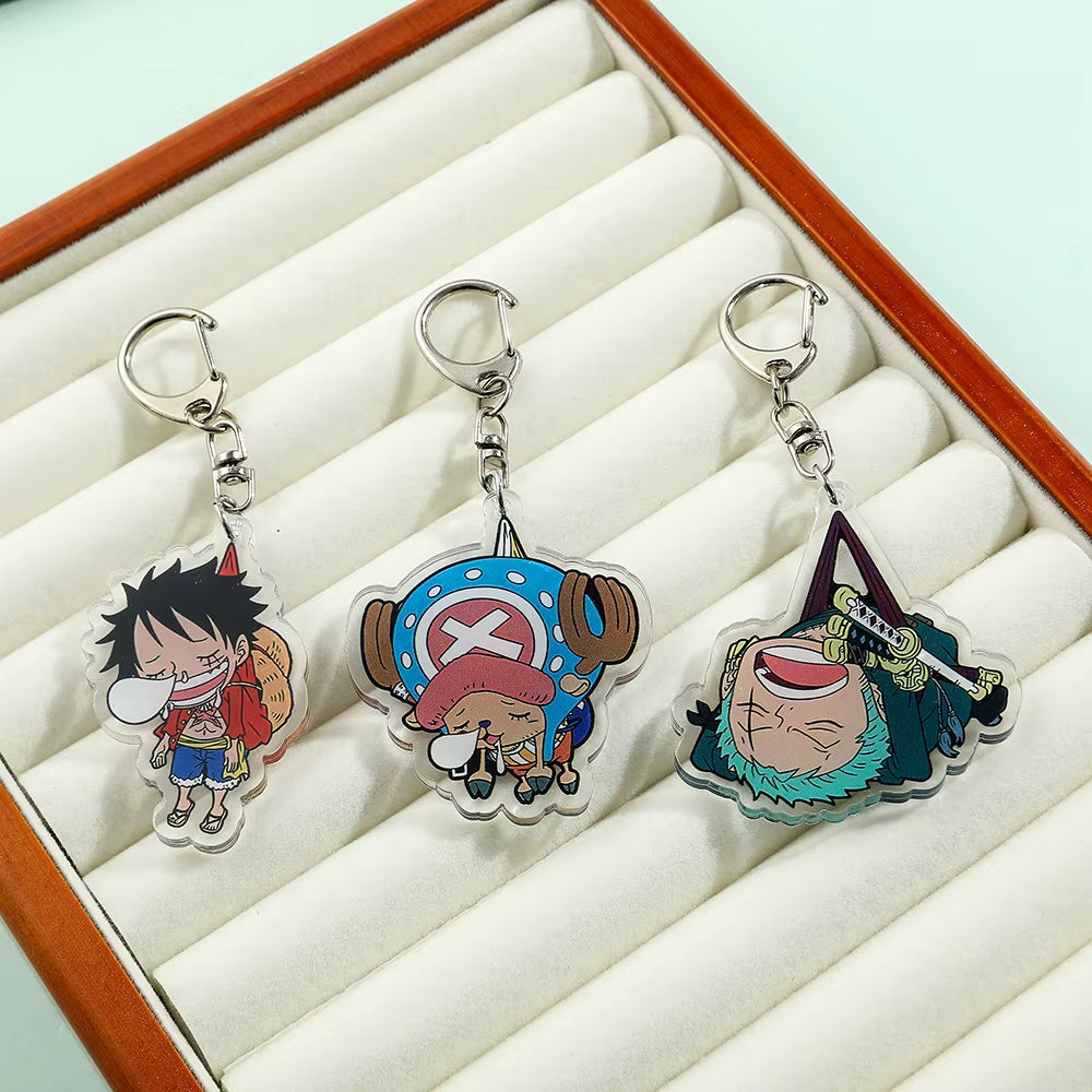 Anime ONE PIECE Keychain Cartoon Figure Monkey D Luffy Roronoa Zoro Acrylic Badge Pendant Keyring Kawaii Jewelry Accessories