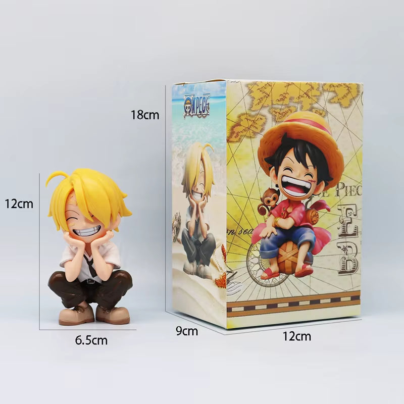 13Cm One Piece Anime Figure Sitting Laughing Luffy Action Figures Kawaii Sanji Zoro Figurine Room Car Ornaments Collection Toys