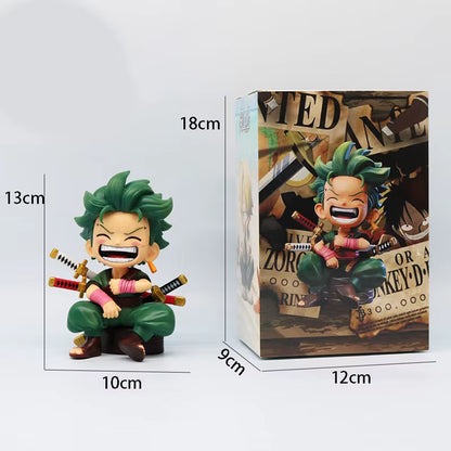 13Cm One Piece Anime Figure Sitting Laughing Luffy Action Figures Kawaii Sanji Zoro Figurine Room Car Ornaments Collection Toys