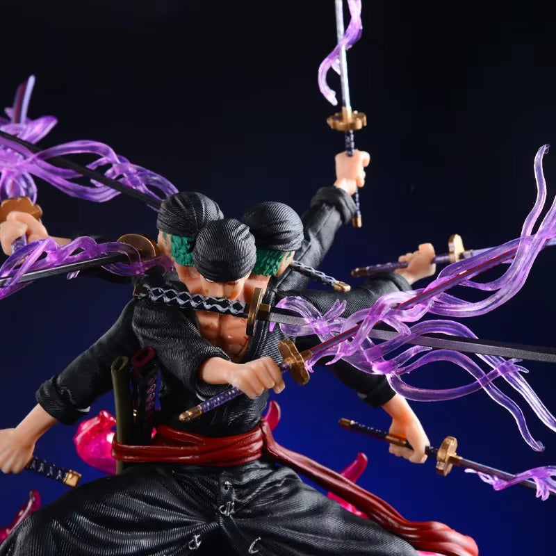 40Cm One Piece Zoro Anime Figure Three Heads Six Arms Nine Blades Flow Shura Roronoa Zoro Action Figure PVC Collection Model Toy