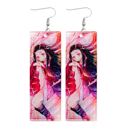 Fashion Acrylic Tanjiro Earrings Anime Cosplay Props Hanafuda Drop Long Earrings for Women Girls Jewelry